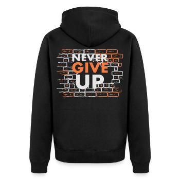 Gib niemals auf - Unisex Premium Bio Zip Hoodie - Schwarz - Hinten - Nico (187cm)