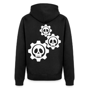 White skulls and gears - Unisex Premium Organic Zip Hoodie - black - Back - Nico (187cm)