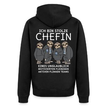 Unglaublich fleißiges Team Faultiere Stolze Chefin - Unisex Premium Bio Zip Hoodie - Schwarz - Hinten - Nico (187cm)