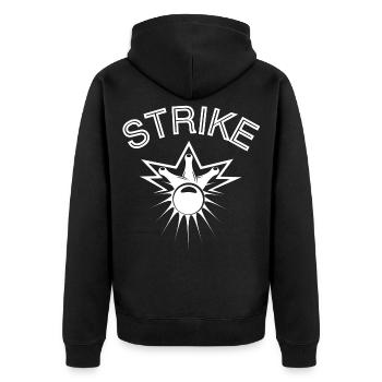 Bowling, Bowlingventilator, Strike - Unisex Premium Bio Zip Hoodie - Schwarz - Hinten - Nico (187cm)