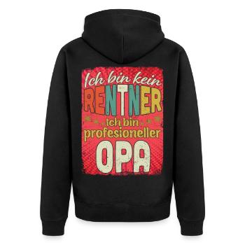 Ich bin kein Rentner – Opa Profi - Unisex Premium Bio Zip Hoodie - Schwarz - Hinten - Nico (187cm)