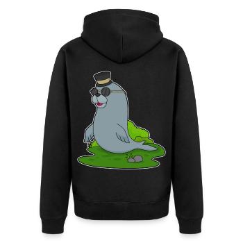 Seal Gentleman Top Hat - Unisex Premium Organic Zip Hoodie - black - Back - Nico (187cm)