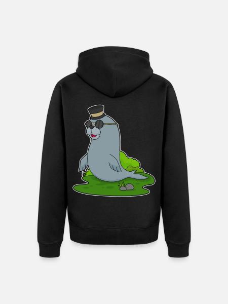 Seal Gentleman Top Hat - Unisex Premium Organic Zip Hoodie - black