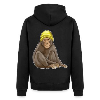 Affe Winter Mütze - Unisex Premium Bio Zip Hoodie - Schwarz - Hinten - Nico (187cm)