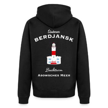 Asowsches Meer, Leuchtturm Berdjansk, Ukraine - Unisex Premium Bio Zip Hoodie - Schwarz - Hinten - Nico (187cm)