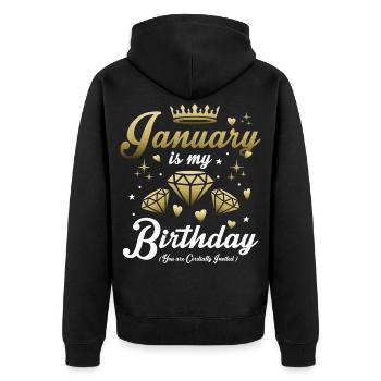 Janvier Anniversaire Enfant - Veste à capuche bio Premium Unisexe - noir - Dos - Nico (187cm)
