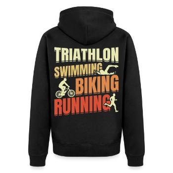 Triathlon Wiederholen - Unisex Premium Bio Zip Hoodie - Schwarz - Hinten - Nico (187cm)