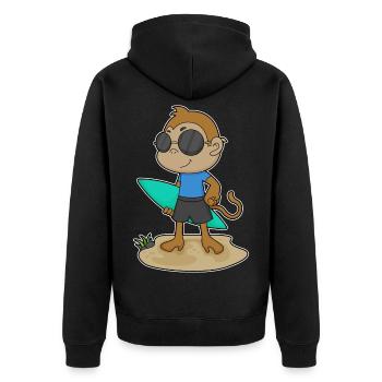 Monkey Surfing Surfboard Summer - Unisex Premium Organic Zip Hoodie - black - Back - Nico (187cm)