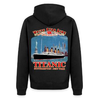 TITANIC Kreation Louis RUNEMBERG © Adagp - Unisex Premium Bio Zip Hoodie - Schwarz - Hinten - Nico (187cm)
