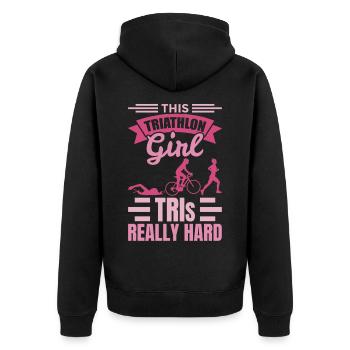 Triathlete Girls - Unisex Premium Organic Zip Hoodie - black - Back - Nico (187cm)