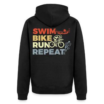 Triathlon Repeat - Unisex Premium Bio Zip Hoodie - Schwarz - Hinten - Nico (187cm)