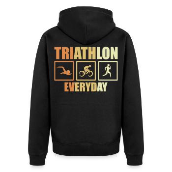 Fahrrad Triathlon Routine - Unisex Premium Bio Zip Hoodie - Schwarz - Hinten - Nico (187cm)