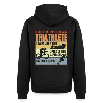 Schlechter Triathlet - Unisex Premium Bio Zip Hoodie - Schwarz - Hinten - Nico (187cm)