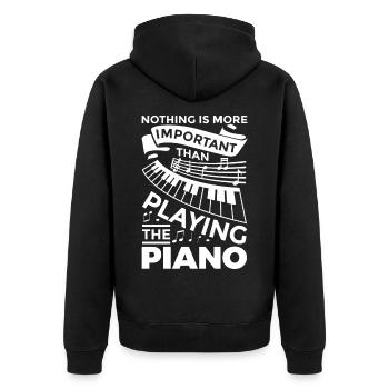Klavier Motivation - Unisex Premium Bio Zip Hoodie - Schwarz - Hinten - Nico (187cm)
