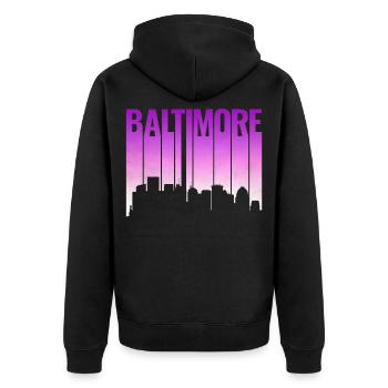 Baltimore Skyline Gradient - Unisex Premium Bio Zip Hoodie - Schwarz - Hinten - Nico (187cm)