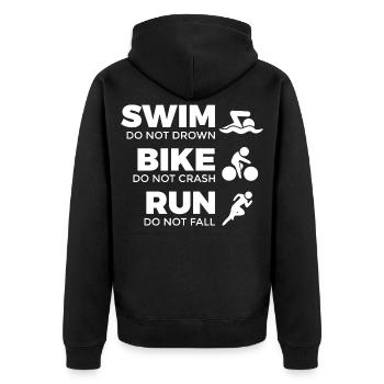 Motivation für Triathleten - Unisex Premium Bio Zip Hoodie - Schwarz - Hinten - Nico (187cm)