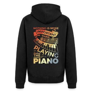 Motivierender Piano Spruch - Unisex Premium Bio Zip Hoodie - Schwarz - Hinten - Nico (187cm)