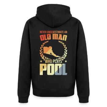 Alten Mann der Poolbillard spielt - Unisex Premium Bio Zip Hoodie - Schwarz - Hinten - Nico (187cm)