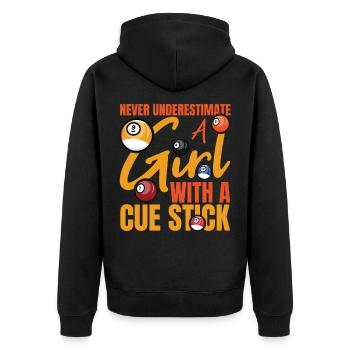 Billard Frau - Unisex Premium Bio Zip Hoodie - Schwarz - Hinten - Nico (187cm)