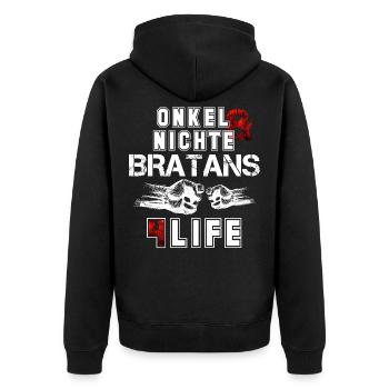 Onkel und Nichte Bratans fürs Leben Geschenk - Unisex Premium Bio Zip Hoodie - Schwarz - Hinten - Nico (187cm)