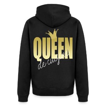 Königin der Küche - goldene Krone - Unisex Premium Bio Zip Hoodie - Schwarz - Hinten - Nico (187cm)