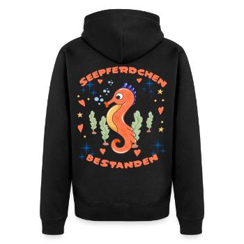 Seepferdchen Bestanden - Unisex Premium Bio Zip Hoodie - Schwarz - Hinten - Nico (187cm)