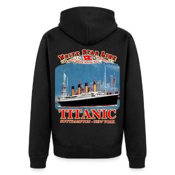 TITANIC Kreation Louis RUNEMBERG © Adagp - Unisex Premium Bio Zip Hoodie - Schwarz - Hinten - Nico (187cm)