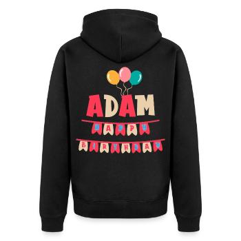 Adam T-Shirt Happy Birthday T-Shirt Geschenkidee - Unisex Premium Bio Zip Hoodie - Schwarz - Hinten - Nico (187cm)