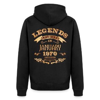 Legends are born in January 1970 - Unisex Premium Organic Zip Hoodie - black - Back - Nico (187cm)