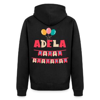 Adela T-Shirt Happy Birthday T-Shirt Geschenk - Unisex Premium Bio Zip Hoodie - Schwarz - Hinten - Nico (187cm)
