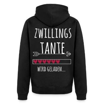 Tante Zwillinge Ankündigung Schwangerschaft Baby - Unisex Premium Bio Zip Hoodie - Schwarz - Hinten - Nico (187cm)