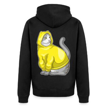 Cat Winter Pullover Hoodie - Unisex Premium Organic Zip Hoodie - black - Back - Nico (187cm)