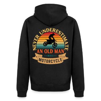 UNTERSCHÄTZEN SIE NIEMALS EINEN ALTEN MANN MIT EINEM MOTORRAD - Unisex Premium Bio Zip Hoodie - Schwarz - Hinten - Nico (187cm)