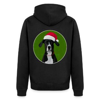 Grand chien danois au chapeau de père Noël pour Noël - Veste à capuche bio Premium Unisexe - noir - Dos - Nico (187cm)