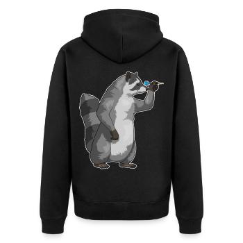 Waschbär Dart Dartpfeil - Unisex Premium Bio Zip Hoodie - Schwarz - Hinten - Nico (187cm)