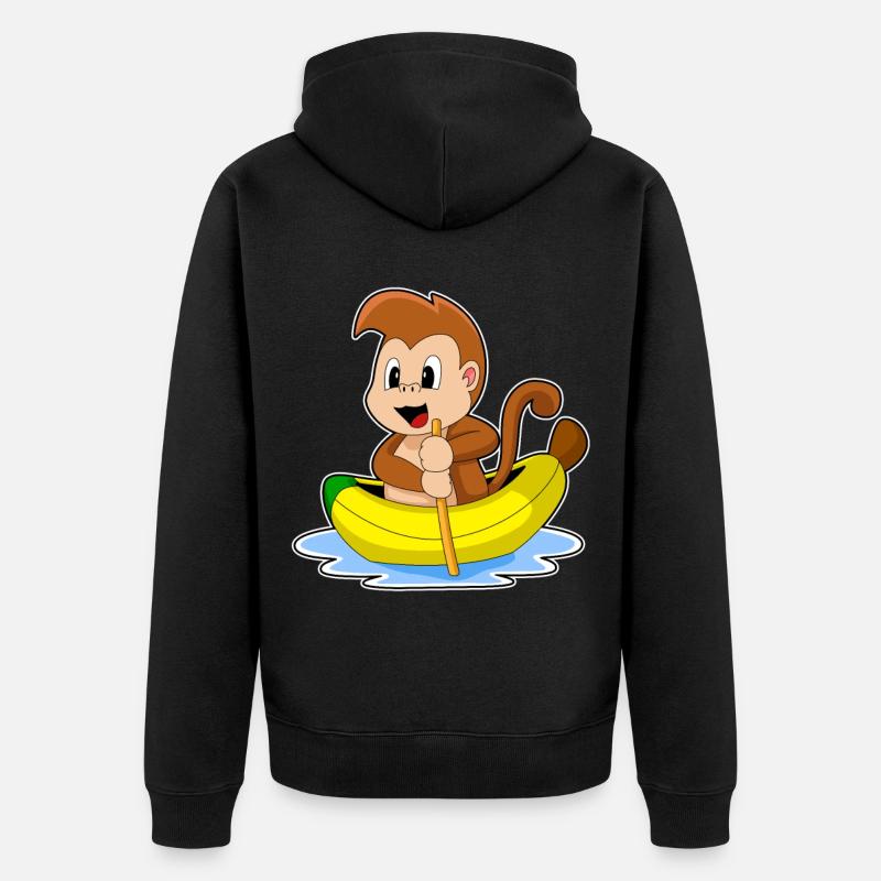 Affe Banane Boot - Unisex Premium Bio Zip Hoodie - Schwarz