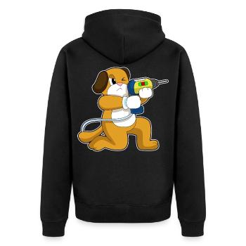 Hund Handwerker Bohrmaschine Handwerk - Unisex Premium Bio Zip Hoodie - Schwarz - Hinten - Nico (187cm)