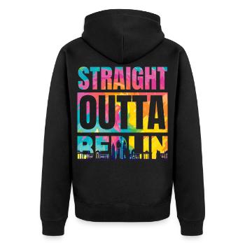 Direkt aus Berlin - Unisex Premium Bio Zip Hoodie - Schwarz - Hinten - Nico (187cm)