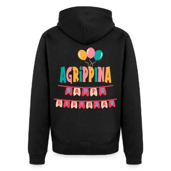 Agrippina t-shirt joyeux anniversaire joyeux anniversaire - Veste à capuche bio Premium Unisexe - noir - Dos - Nico (187cm)