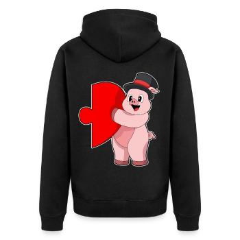 Schwein Bräutigam Herz Hochzeit - Unisex Premium Bio Zip Hoodie - Schwarz - Hinten - Nico (187cm)