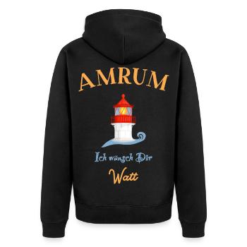 Amrum, Leuchtturm Norddorf, Ich wünsch Dir Watt - Unisex Premium Bio Zip Hoodie - Schwarz - Hinten - Nico (187cm)