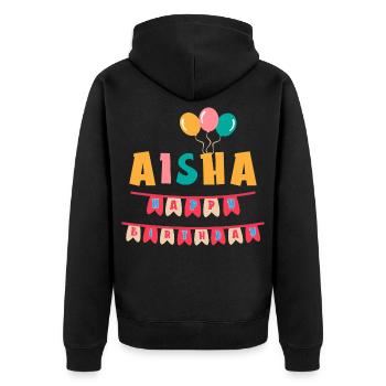 Aisha t-shirt joyeux anniversaire joyeux anniversaire - Veste à capuche bio Premium Unisexe - noir - Dos - Nico (187cm)