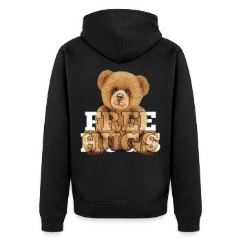 Teddy Gratis Umarmungen Geschenk - Unisex Premium Bio Zip Hoodie - Schwarz - Hinten - Nico (187cm)
