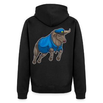 Stier Polizist Polizeimütze Polizei - Unisex Premium Bio Zip Hoodie - Schwarz - Hinten - Nico (187cm)