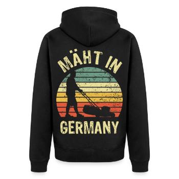 Mäht in Germany - Rasenmäher - Mähen - Wortspiel - Unisex Premium Bio Zip Hoodie - Schwarz - Hinten - Nico (187cm)