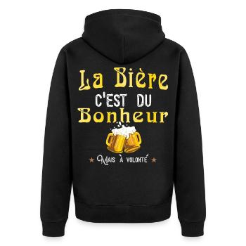 La bière c'est du bonheur mais à volonté humour - Veste à capuche bio Premium Unisexe - noir - Dos - Nico (187cm)