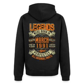 1991 März Geburtstag Legende - Unisex Premium Bio Zip Hoodie - Schwarz - Hinten - Nico (187cm)