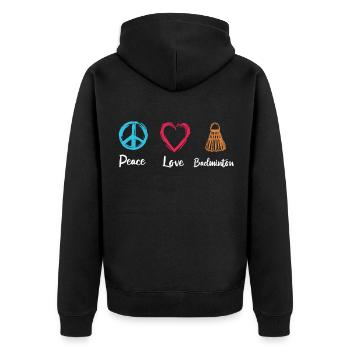 Peace Love Badminton - Unisex Premium Bio Zip Hoodie - Schwarz - Hinten - Nico (187cm)