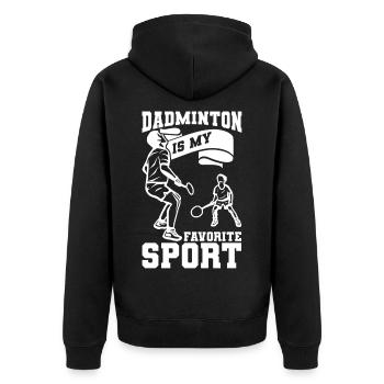 Dadminton ist mein Lieblingssport - Unisex Premium Bio Zip Hoodie - Schwarz - Hinten - Nico (187cm)
