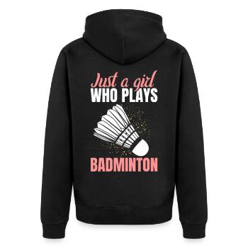 Badminton Mädchen - Unisex Premium Bio Zip Hoodie - Schwarz - Hinten - Nico (187cm)